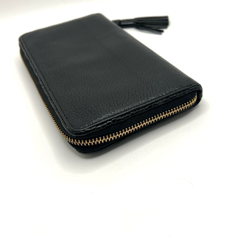 Authentic Tory Burch Black Leather Long Zippy Wallet With Tassle - Picture 5 of 9